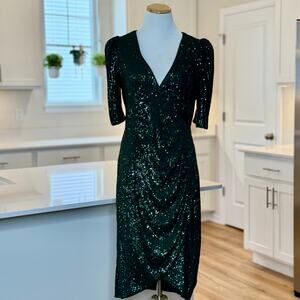 Calvin Klein | Green Sequin Ruched Cocktail Dress